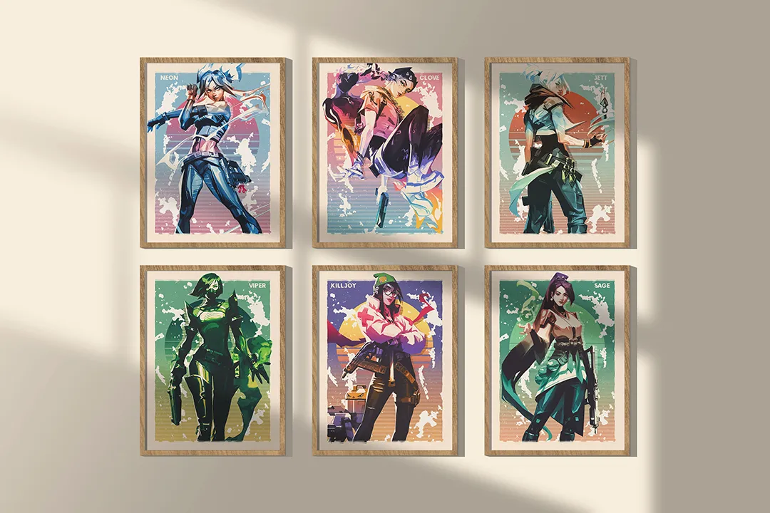 Valorant Agent Poster Set – Neon, Clove, Jett, Viper, Killjoy & Sage